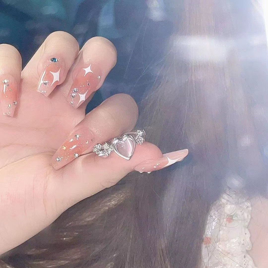 Wholesale Valentine's Day Alloy Pink Love Thorn Imitation Cat Eye Zircon Ring